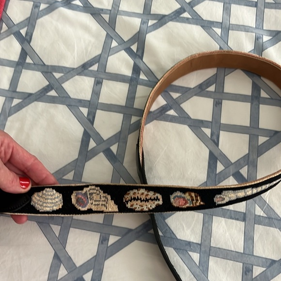 Like New- custom Black Needlepoint Belt with shell print